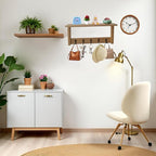 Wall Shelf with Hooks, Multi-Purpose Wooden Shelf & Metal Hooks for Home Entryway, Living Room,Office - Heavy Duty Coat Rack 