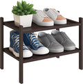 BMOSU 2-Tier Bamboo Small Shoe Rack Premium Stackable Shoe Shelf Storage Organizer for Hallway Closet Living Room Entryway Or