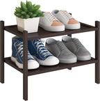 BMOSU 2-Tier Bamboo Small Shoe Rack Premium Stackable Shoe Shelf Storage Organizer for Hallway Closet Living Room Entryway Or
