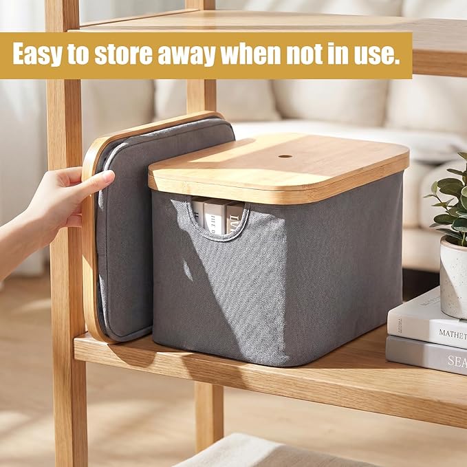 Novabright 2 Pcs Collapsible Storage Basket with Bamboo Lids 15" x 10" Foldable Fabric Storage Bins with Handles for Organizi