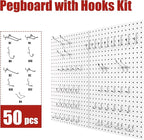 4 Pack Metal Pegboard Panels with 50 Hooks, White Pegboard Wall Organizer, Pegboard Accessories, Heavy Duty Garage Tool Stora