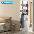 Over The Door Hooks Organizer, Door Hanger Towel Rack with 2 Baskets, Adjustable Over The Door Coat Rack, Back of Door Storag