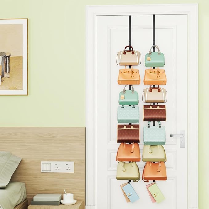 SWTYMIKI Over Door Hat Organizer - 2 Packs Metal Wall Mounted Hat Rack with 16 Hooks Design, Hanging Baseball Cap Organizer S