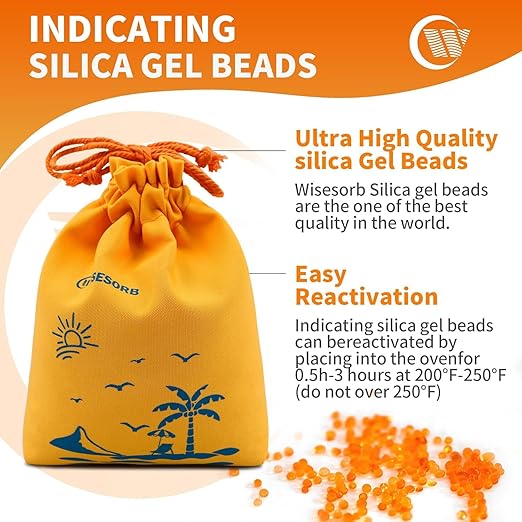 2X 1000 Gram Reachargeable Silica Gel Beads with 2 Cloth Bags, Indicating Moisture Absorber Desiccant Packs for Storage