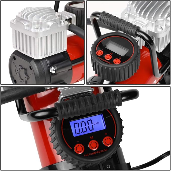 DNA Motoring 12 V 125 PSI LED Flash Light Air Pump Portable Air Compressor Inflator for Cars, Bikes and Balls (TOOLS-00083)