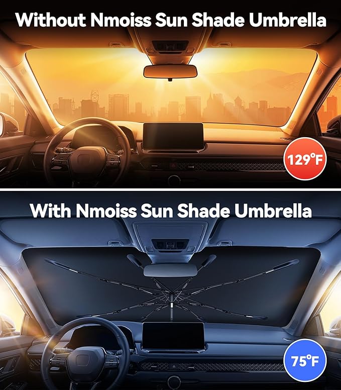 Windshield Sun Shade Umbrella for Honda Civic - [Vinyl Coating Heat Shield] Protect Car from Sun Rays & Heat Damage Keep Cool and Protect Interior, Spring Structure Edge