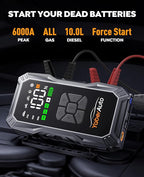 YaberAuto 10-in-1 Jump Starter with Air Compressor 6000A 150PSI Car Battery Jump Starter (All Gas/10L Diesel) 12V Jump Box