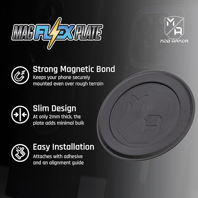Mob Armor Magnet Flex Plate - Magnetic Phone Mount for iPhone, Android, Wireless Charging Compatible- 2mm Thick Rubber Magnetic Plate -