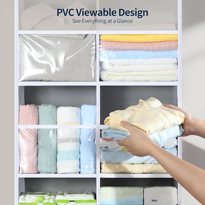 Yecaye 80lb Clear Door Hanging Yarn Storage Organizer, 10 Large Plastic Pockets & 10 Mesh Pockets Over The Door Crochet Organ