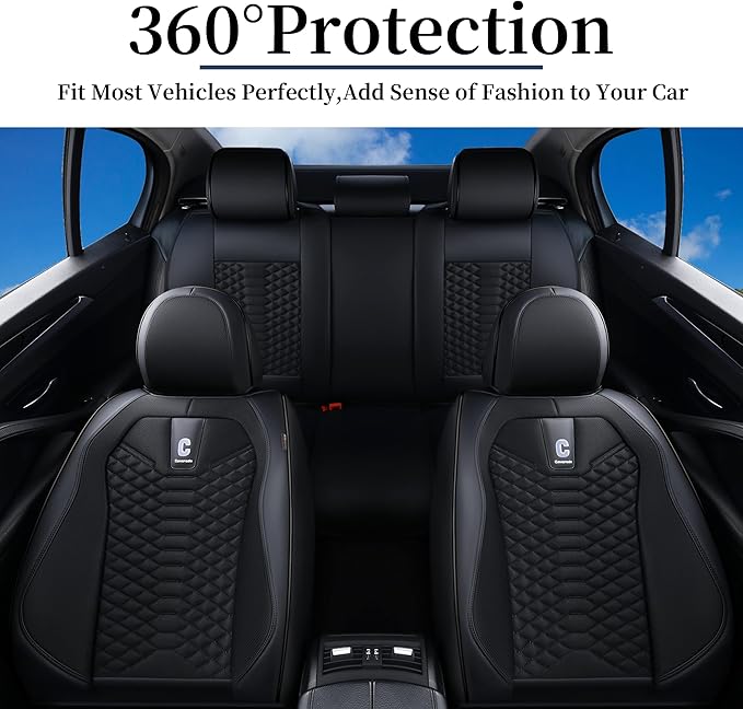 Coverado Car Seat Covers Full Set, 5 Seats Universal Seat Covers for Cars, Breathable Fabric& Faux Leather Auto Seat Cushions