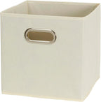 Fabric Storage Bins 6 Piece Set, Strong Poly-Woven Fabric, Sturdy Chipboard Sides, Grommet Front Handle, Stackable and Foldab