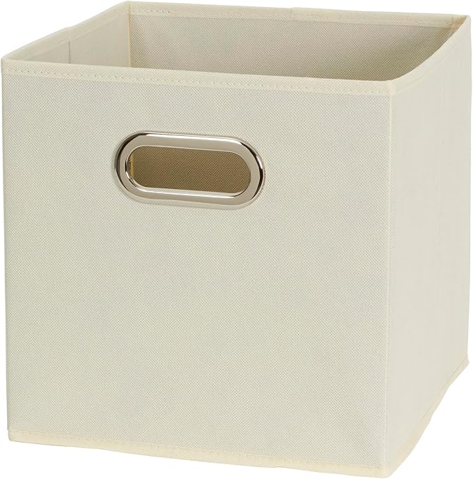 Fabric Storage Bins 6 Piece Set, Strong Poly-Woven Fabric, Sturdy Chipboard Sides, Grommet Front Handle, Stackable and Foldab