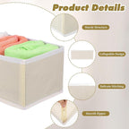 12 Pack Linen Drawer Organizer Set – Collapsible Fabric Storage Bins for Baby Clothes, Diapers, Socks, Bras & More (Beige, 3 