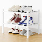 Smiry Shoe Rack, 2 Tier Small Bamboo Shoe Organizer, Stackable Free Standing Wooden Shoe Storage Shelf for Closet, Entryway, 