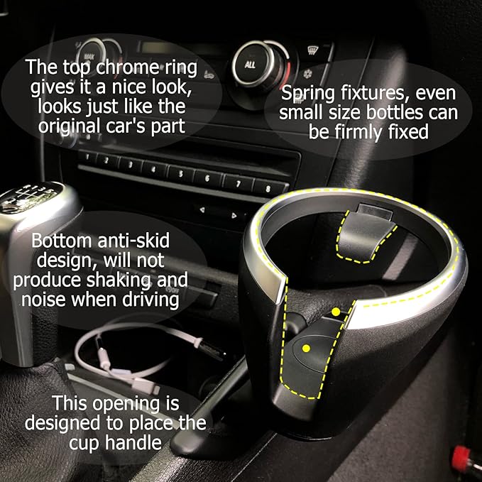 Removable Front Seat Cup Holder for BMW 135i 128i X1 E82 E88 E81 E82 E82e E87 E87n, Center Console Coffee Cup Drink Holder wi
