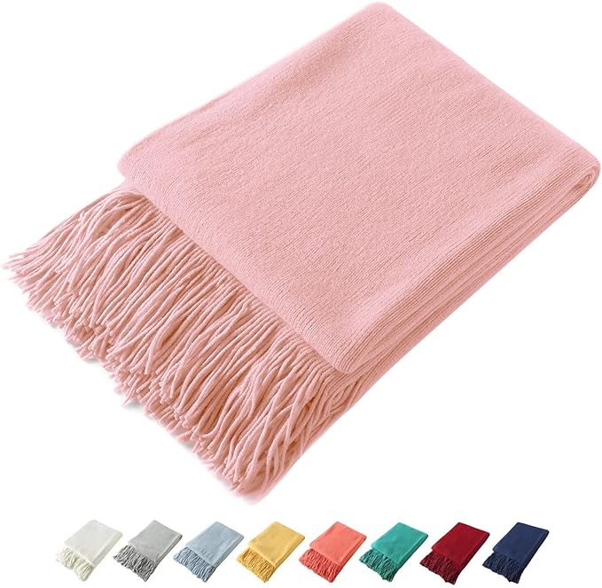 Homiest Decorative Knitted Throw Blanket with Fringe, Lightweight Acrylic Knit, Soft & Cozy Tassel Blanket for Couch, Sofa, B