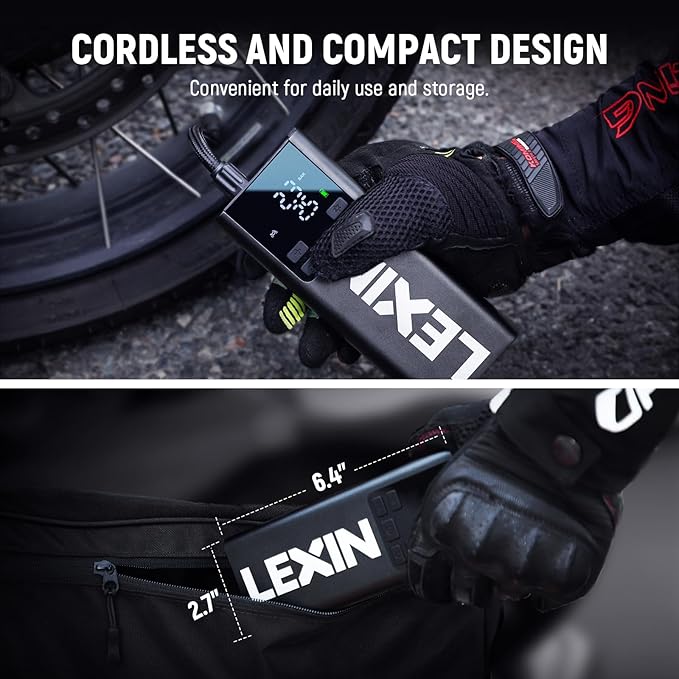 LEXIN P5 Tire Inflator Portable Air Compressor, 150PSI Electric Air Pump for Car Tires, 5000mAh Rechargeable Tire Inflator with Digital Pressure Gauge & Auto Shut-Off for Car, Motorcycle, Bike & Balls