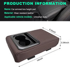 Car Center Console Armrest Pillow, Memory Foam Auto Armrest Box Cover with Cup Holder & Phone Holder, Waterproof Leather Arm Rest Protector Cushion, Interior Car Accessories (Coffee)