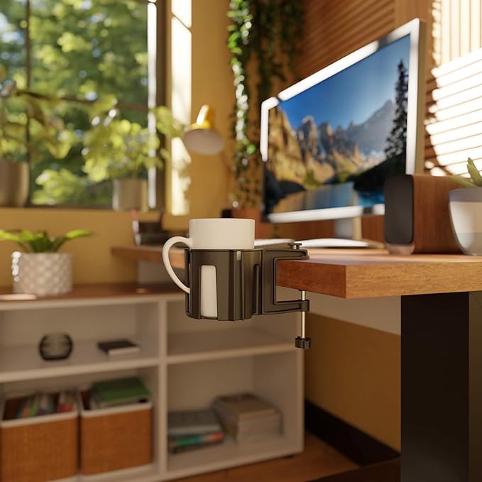 Original Large Desk Cup Holder Clamp – Cup-Holster, The Anti-Spill Cup Holder Mount for Your Table, Office & Gaming Setup – M