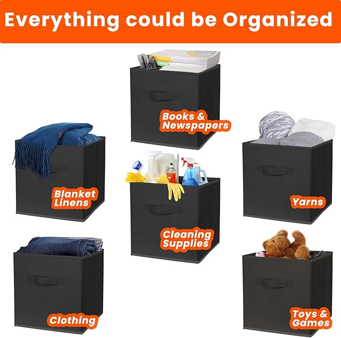 Criusia Storage Cubes, 11 Inch Clothes Storage Bins for Shelves Closet (10 Pack), Fabric Collapsible Storage Bins with Dual H