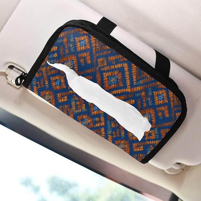 Car Tissue Holder Car Visor Organizer Tissue Box Holder for Car Sun Visor Organizer with Car Vehicle Accessories Essentials Interior for Women Men Blue Orange Diamond Tie-dye