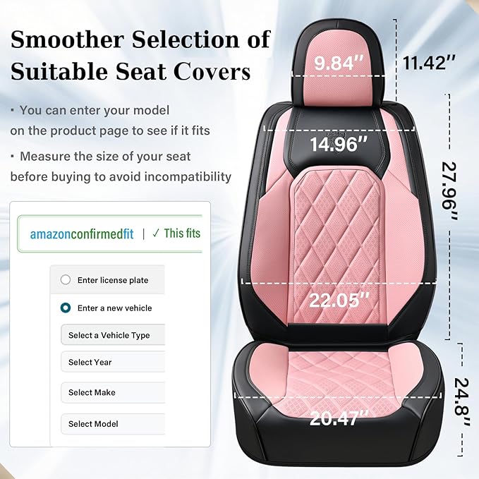 Coverado Leather Seat Covers, Car Seat Covers Full Set, Waterproof Faux Leather Pink & Black Seat Covers, Car Seat Protectors