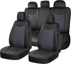 Coverado Car Seat Covers 5 Seats, PU Leather Seat Covers Fullset, Printed Breathable Mesh Design, Front and Rear Car Seat Pro