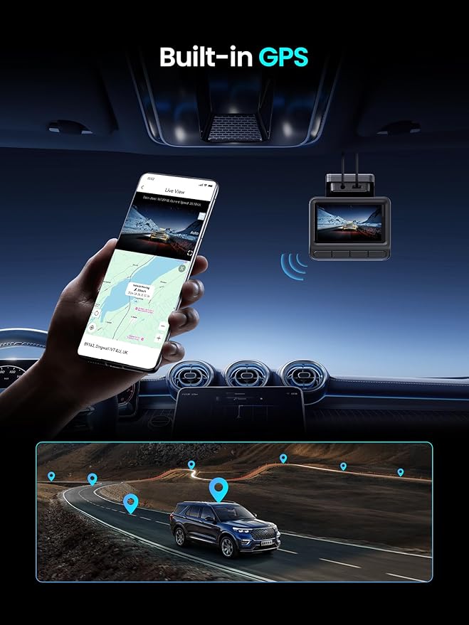 DDPAI Dash Cam Front and Rear, 4K+1080P Car On-Dash Mounted Cameras, Dashcam Included 64GB Card, Built-in 5G WiFi 6, GPS, 3''