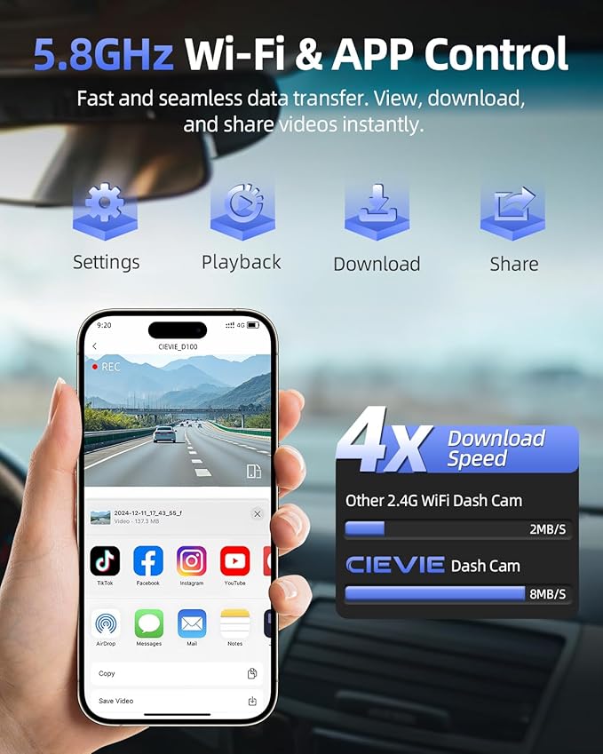 4K Dash Cam Front and Rear, 64GB SD Card, 1.5” IPS Display Car Camera, 5Ghz WiFi+App Control, Night Vision, 24H Parking Mode,