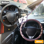 Women Checkered Steering Wheel Cover,Breathable Non-Slip PU Leather Universal 15 Inch Steering Wheel Protector,Fashion Checke