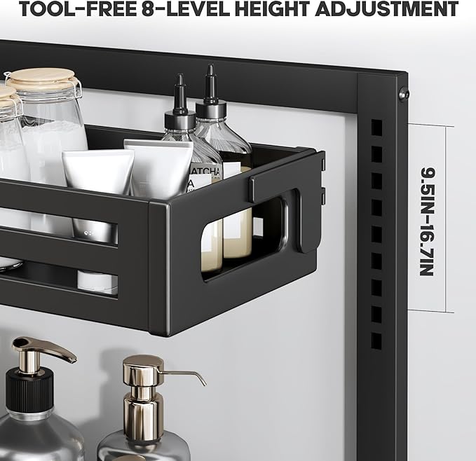1 Pack Under Sink Organizer,Pull Out Cabinet Organizer with Smooth Cylindrical Rail,Metal Slide Out Drawer for Kitchen Bathro