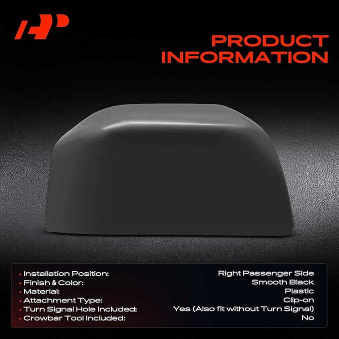 A-Premium Passenger Side Rearview Mirror Cover Cap - Compatible with Ford F-150 F150 2015-2020 - Smooth Black