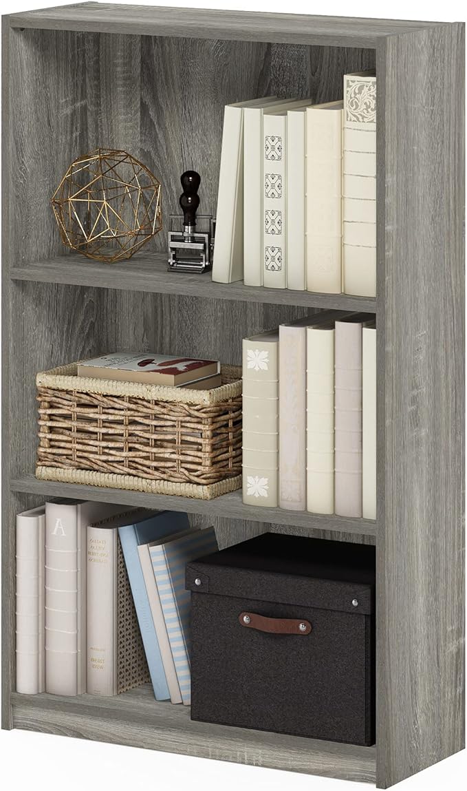 Furinno JAYA Book Shelf, 3-Tier Bookshelf, Bookcase with Adjustable Shelves, 9.5 x 24.5 x 40.3, for Organization and Storage,