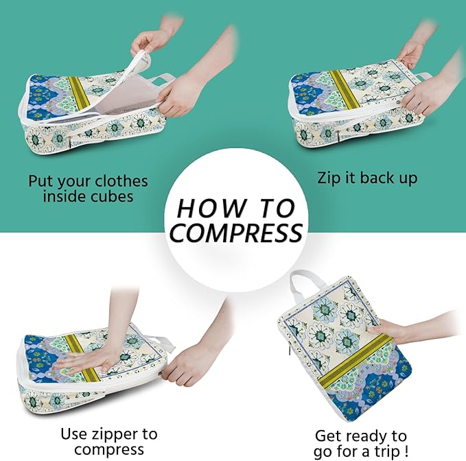 6 Pcs Compression Packing Cubes Waterproof Suitcase Travel Bag Luggage Backpack Organizer Travel Cubes for Packing-Pink and G