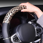 AUTOYOUTH Leopard Steering Wheel Cover - Bling Crystal Rhinestones Cheetah Print on Leather Non-Slip Breathable Design for Wo