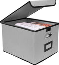 File Storage Box with Lid, 15.55x12.87x10.43 Inches, Foldable Organizer with Handles & Label Slot, for File Storage, Home, Of