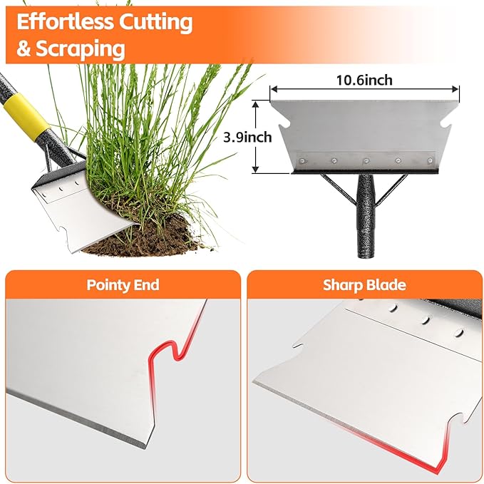 Floor Scraper Long Handle - Weed Scraper Tool,Multifunctional Garden Cleaning Flat Shovel,Heavy Duty Metal Sharp Blade for Lawn Edging,Sidewalk Weeding,Driveway Steps Snow Shovel Ice Removal 60"