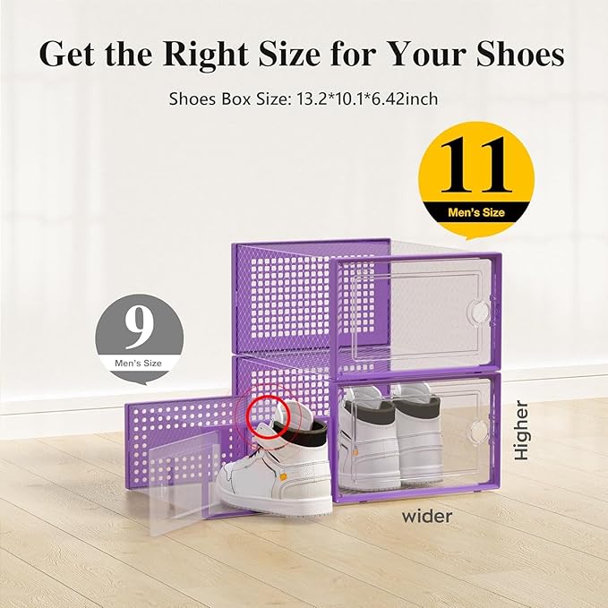 Kuject X-Large Shoe Storage Boxes Organizers Clear Plastic Stackable 12 Pack, Shoe Rack & Holder Substitute, Sneaker Containe