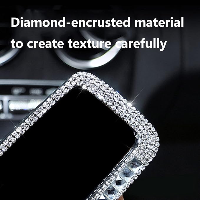 Rhinestone Car Rear View Mirror with Crystal Diamonds Rhinestones Cars Rear View Mirrors for Women,Car Interior Trim. (Sliver)