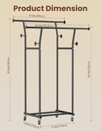 Double Rods Clothes Rack, Rolling Clothing Rack with Wheels, Metal Clothing Racks for Hanging Clothes, Portable Garment Rack 