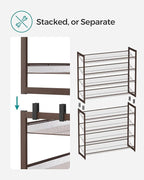 SONGMICS Shoe Rack, 8-Tier Shoe Organizer, Metal Rack for Garage, Set of 2, 4-Tier Stackable Shelf, with Adjustable Flat or A