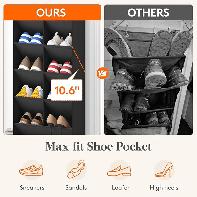 Lifewit 6 Tier Over the Door Shoe Organizer with 11 Large Deep Pockets, Fabric Hanging Shoes Shelf for Closet, Dorm Storage, 