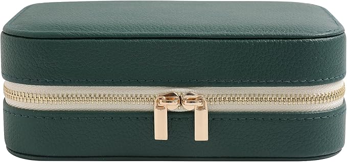 Genuine Leather Travel Jewelry Organizer Case with Mirror for Women, Small Mini Portable Jewelry Box for Ring Earrings Neckla