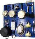 Wall Control Kitchen Pegboard Organizer Pots and Pans Storage Rack Organization Kit with Blue Pegboard and Red Accessories
