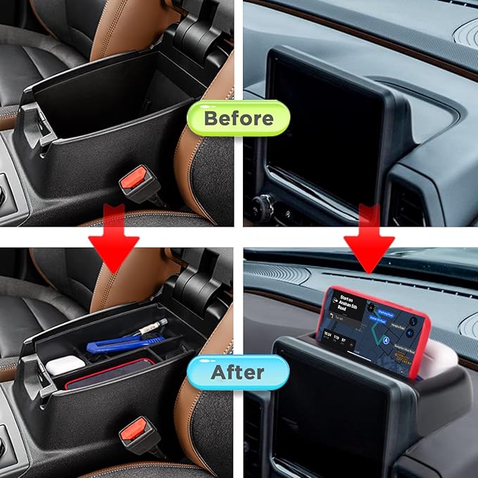2PCS Center Console Dash Storage Tray and Armrest Secondary Storage Box Compatible with Ford Bronco Sport CX430 2021 2022 2023 2024 Center Console Organizer Insert Accessories