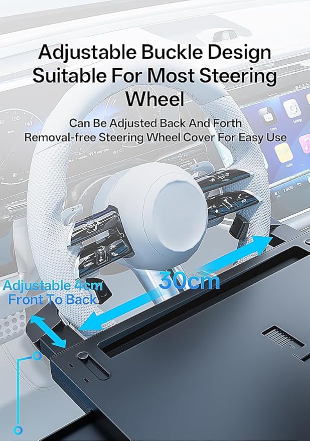 QRabbit 2-in-1 Extendable Steering Wheel Tray - Adjustable Car Desk for Laptop & Food Eating Table - Fits Most Large SUVs, Trucks & Vans, Portable for Travel, Work & Dining