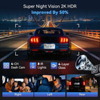 AZDOME 4 Channel Dash Cam 360°View,2K Dash Camera for Cars,Front and Rear Left Right Wireless Car Camera,Find My & APP Contro