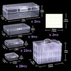 Funtopia Bead Organizers and Storage, 56 Pcs Small Plastic Containers with Lids and 3-Tier Stackable Storage Box, Mini Clear 