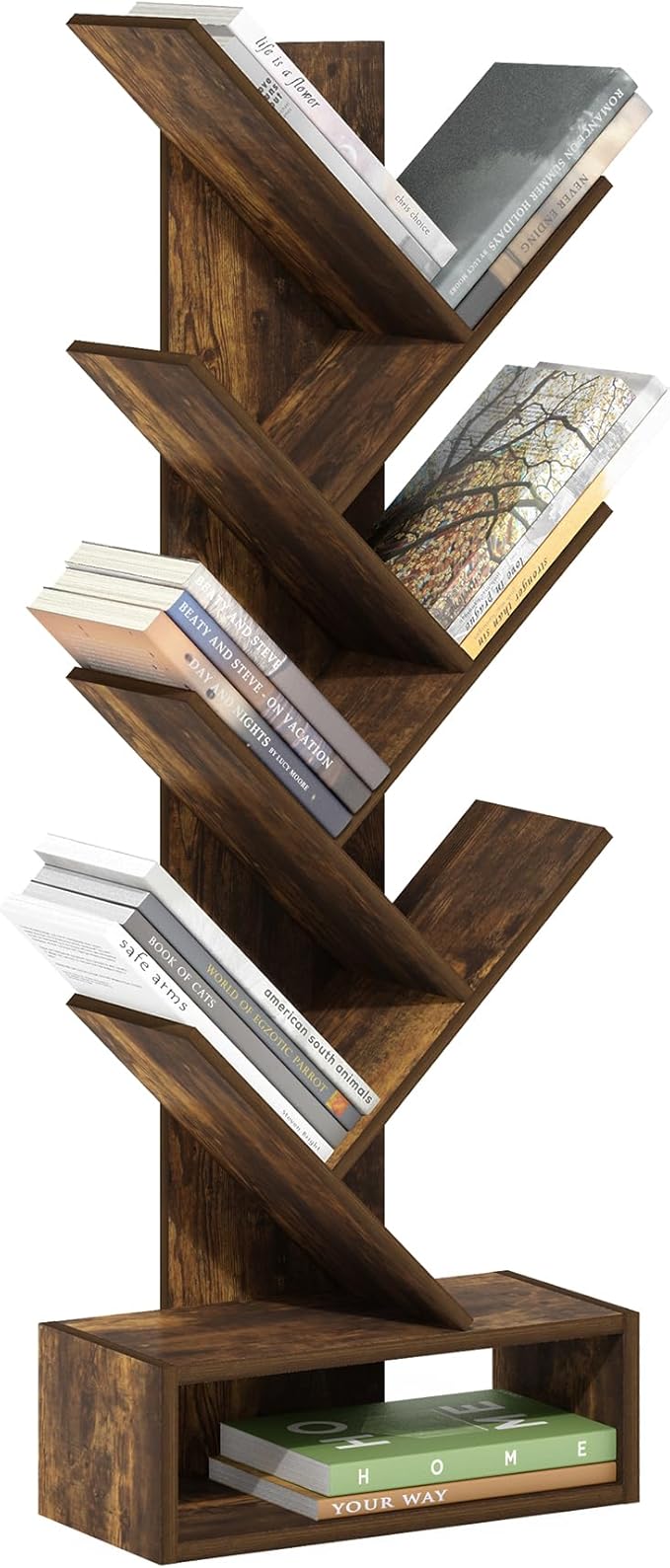 Furinno Tree Book Shelf, 7-Tier Bookshelf, Tree Bookcase with Bottom Shelf, 8.4 x 16.9 x 46.2, for Living Room, Bedroom, Home