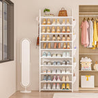 LUKYTOWER Tall Shoe Rack 10 Tier Shoe Racks Organizer for Closet 30-35Pairs,Large Capacity Storage Rack for Shoes with 5Hooks